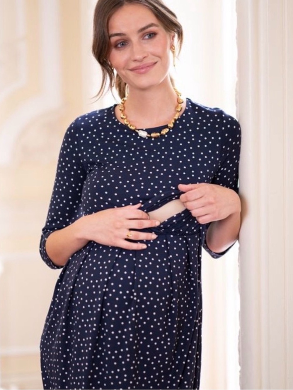 Seraphine Navy polka dot maternity to nursing dress